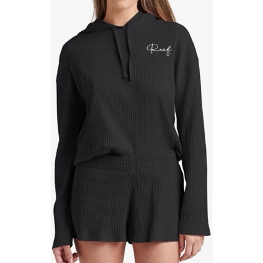 Black Cotton Ribbed Beachy Longsleeve Reef Hoodie Sweatshirt M